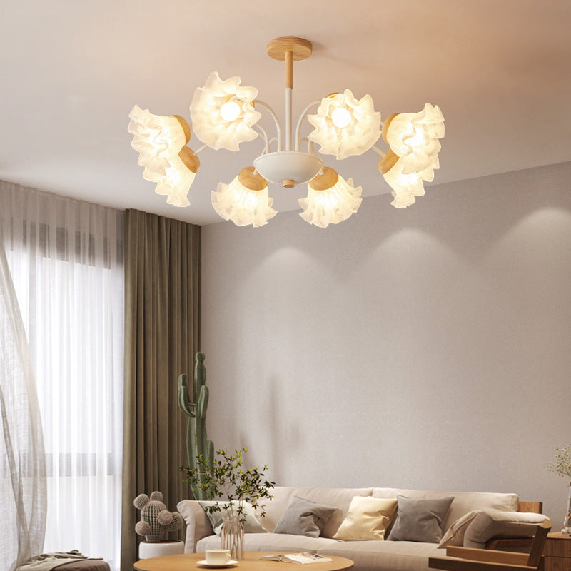 Modern Nordic Bellflower Chandelier in Iron, Wood & Acrylic – 3/6/8 Lights for Living Room