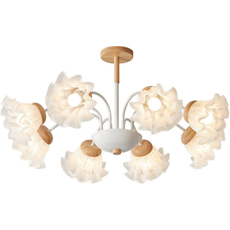Modern Nordic Bellflower Chandelier in Iron, Wood & Acrylic – 3/6/8 Lights for Living Room