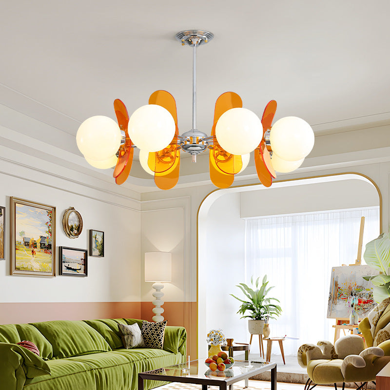 Contemporary Nordic Glass Globe Chandelier – 3/6/8 Light Iron & Acrylic Frame for Living Room