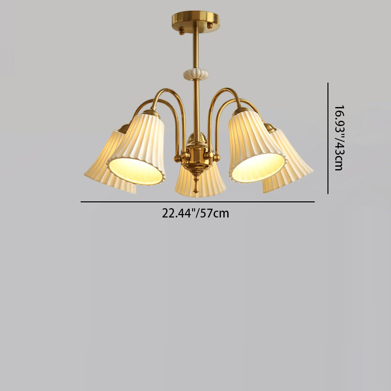 Traditional French Cone Ceramic Shade Chandelier with Brass Frame 3/5/8 Light for Living Room