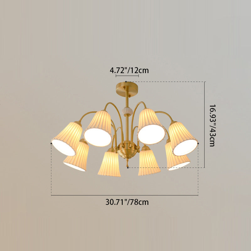 Traditional French Cone Ceramic Shade Chandelier with Brass Frame 3/5/8 Light for Living Room