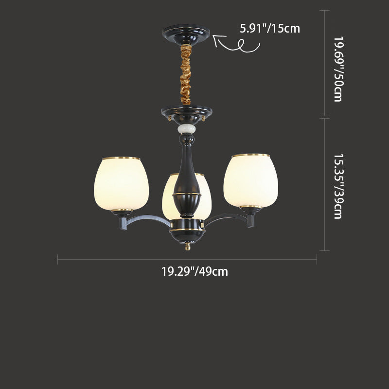 Traditional French Jar-shaped Glass Chandelier with Brass Frame 3/5/6 Light for Living Room