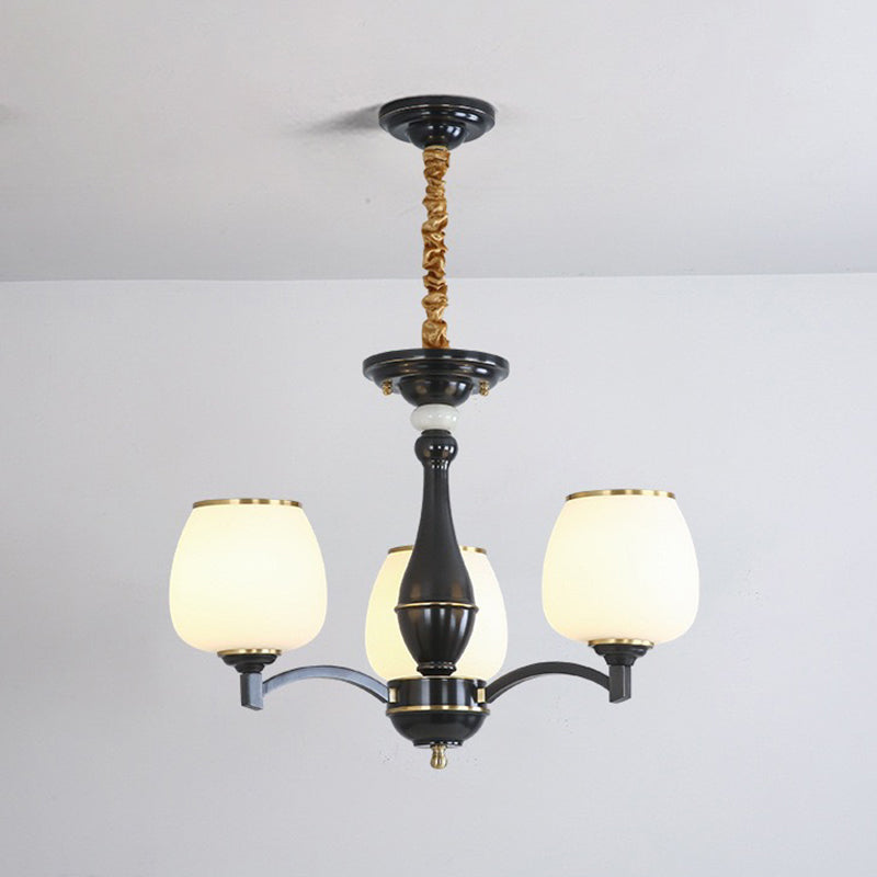 Traditional French Jar-shaped Glass Chandelier with Brass Frame 3/5/6 Light for Living Room