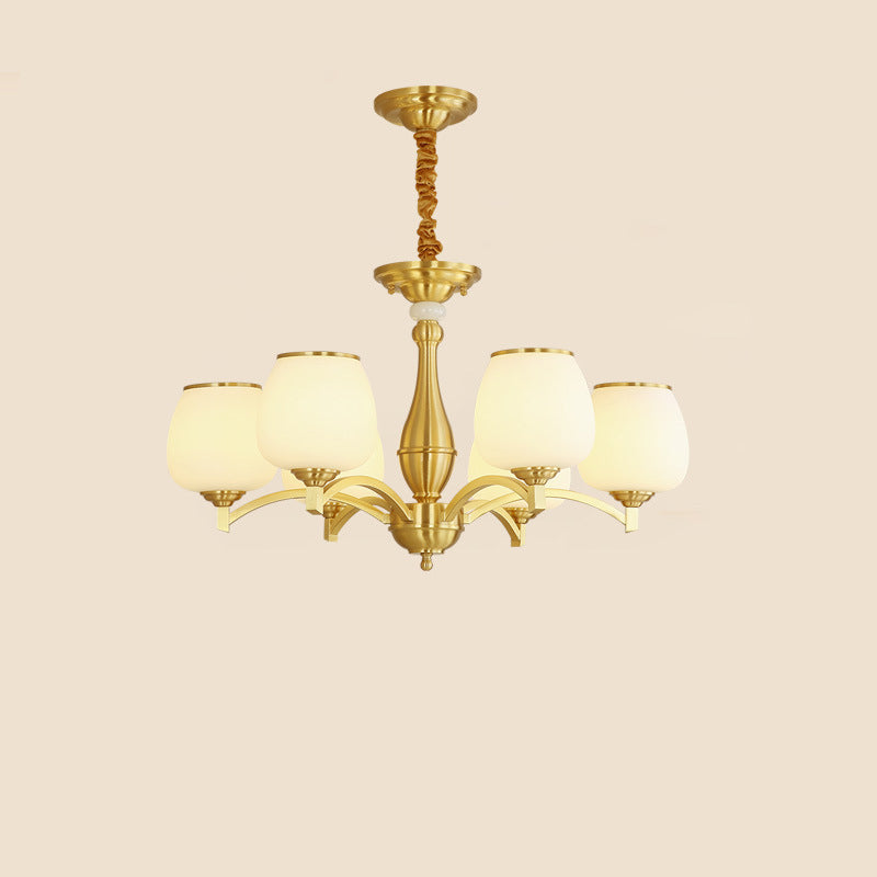 Traditional French Jar-shaped Glass Chandelier with Brass Frame 3/5/6 Light for Living Room