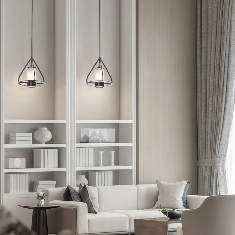 Modern Industrial Marble Pendant Light with Cone Iron Frame LED for Bedroom