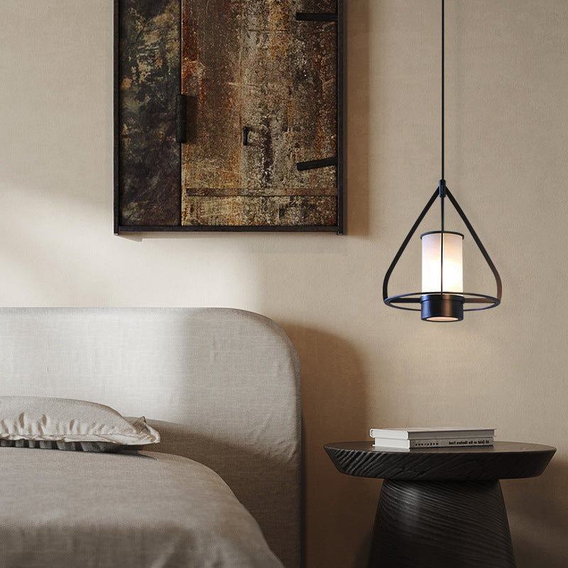 Modern Industrial Marble Pendant Light with Cone Iron Frame LED for Bedroom