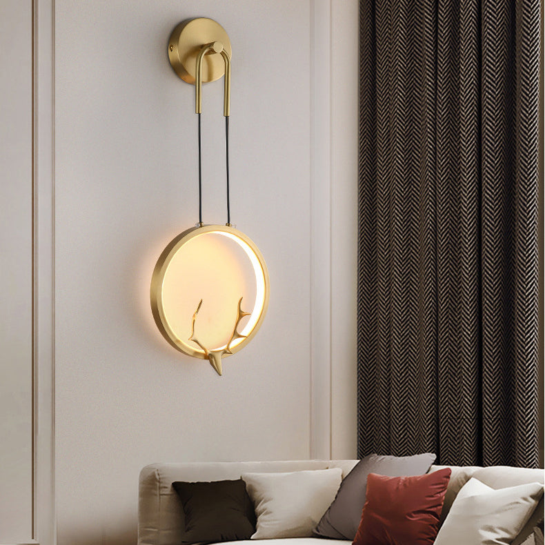 Modern Art Deco Ring Wall Sconce Lamp with Brass & Silicone Frame LED for Bedroom