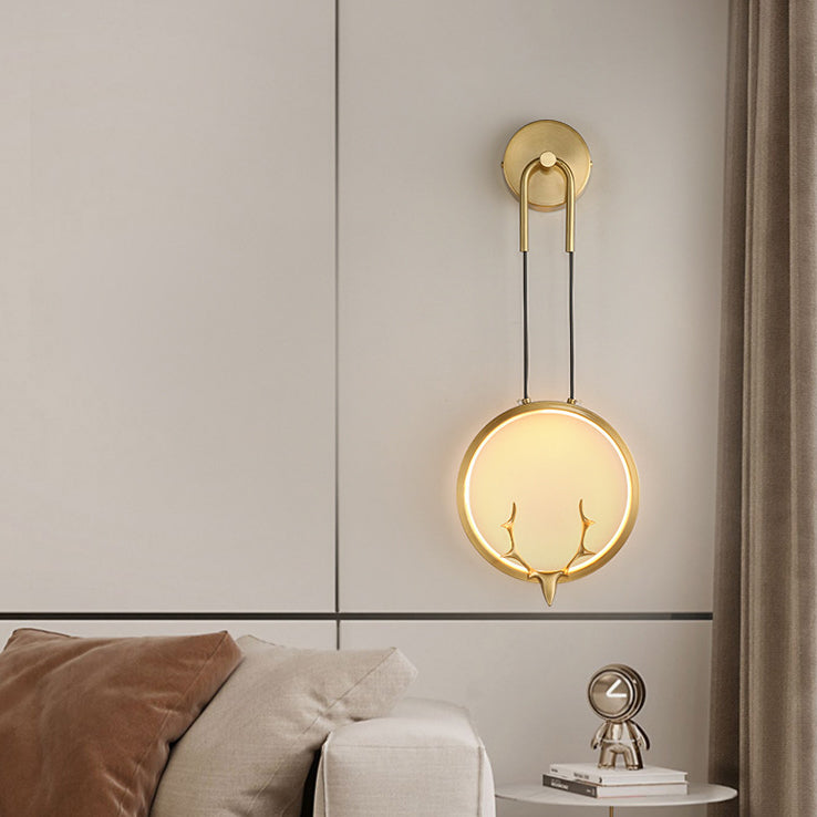 Modern Art Deco Ring Wall Sconce Lamp with Brass & Silicone Frame LED for Bedroom