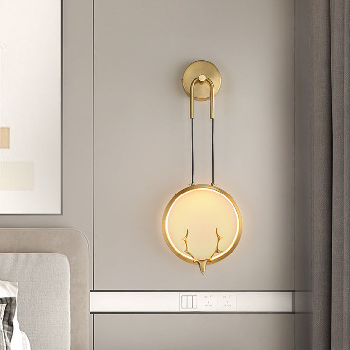 Modern Art Deco Ring Wall Sconce Lamp with Brass & Silicone Frame LED for Bedroom