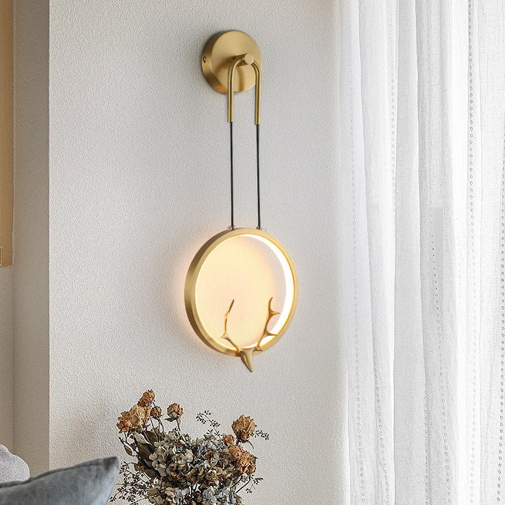 Modern Art Deco Ring Wall Sconce Lamp with Brass & Silicone Frame LED for Bedroom