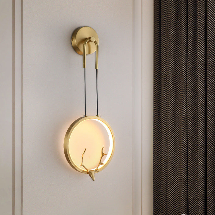 Modern Art Deco Ring Wall Sconce Lamp with Brass & Silicone Frame LED for Bedroom