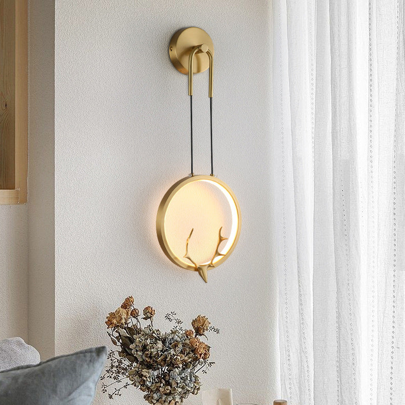 Modern Art Deco Ring Wall Sconce Lamp with Brass & Silicone Frame LED for Bedroom