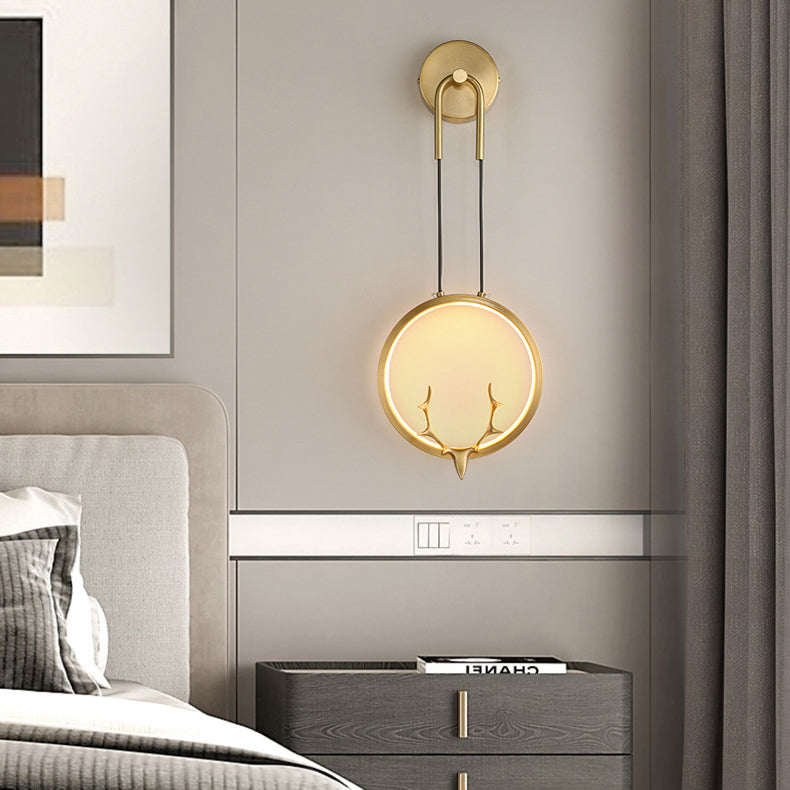 Modern Art Deco Ring Wall Sconce Lamp with Brass & Silicone Frame LED for Bedroom