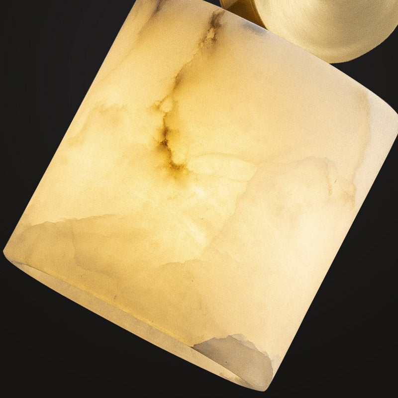 مصباح معلق أسطواني فاخر معاصر من الرخام مع سطح من النحاس، مصباح واحد لغرفة النوم