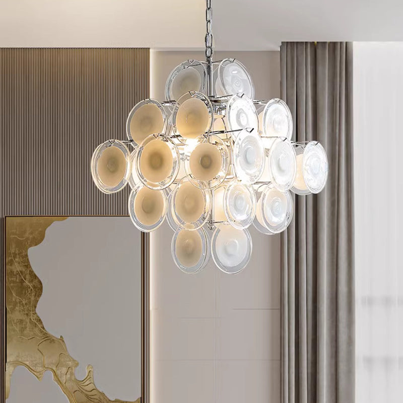 Traditional French Multiple Round Combination Glass Metal Chandelier 6-Light for Living Room