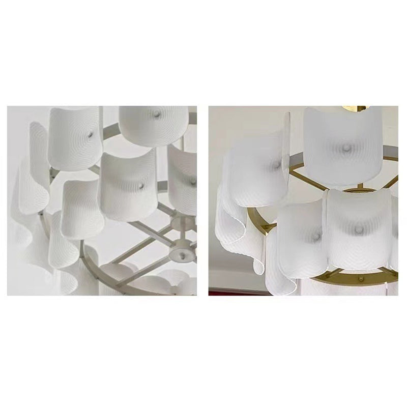 Round French LED Chandelier with 2-Tier Design – Copper & Acrylic Fixture for Living Room