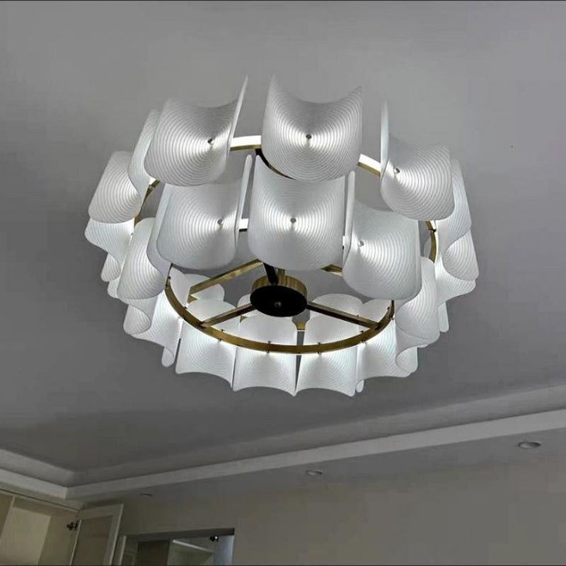 Round French LED Chandelier with 2-Tier Design – Copper & Acrylic Fixture for Living Room