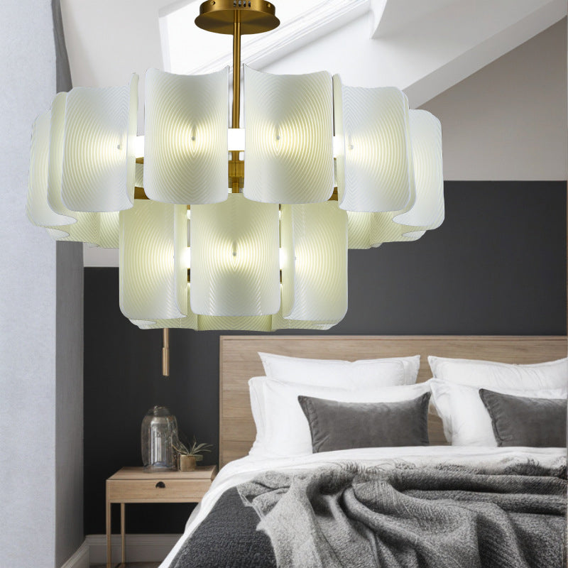 Round French LED Chandelier with 2-Tier Design – Copper & Acrylic Fixture for Living Room