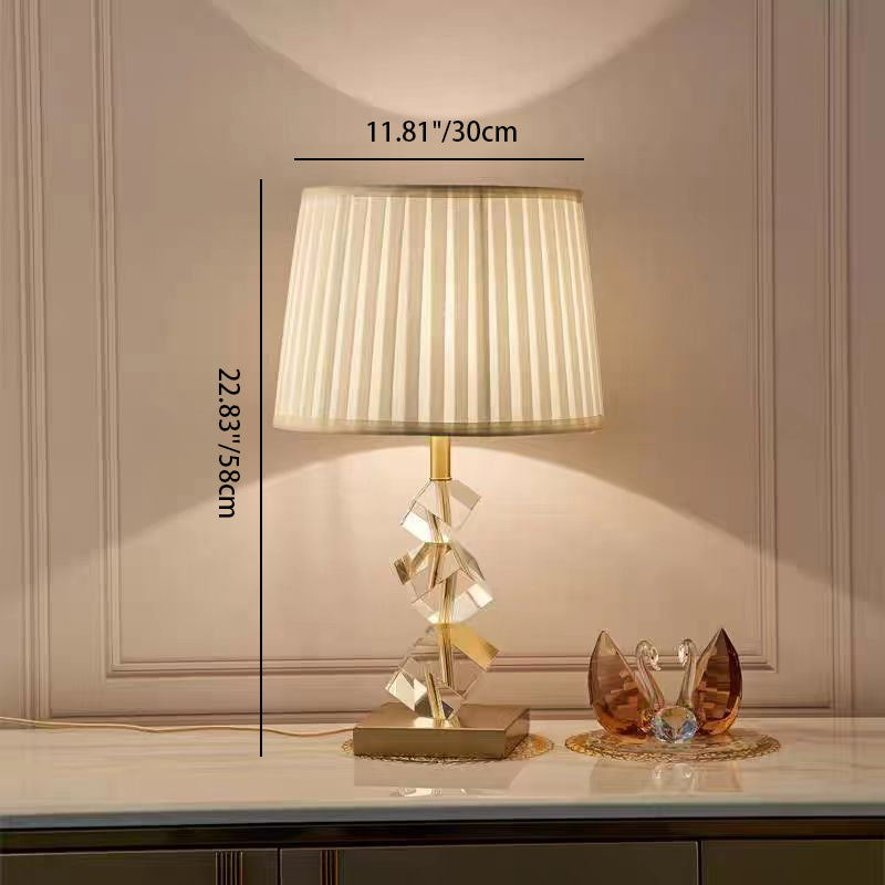 Luxury Crystal Table Lamp – 1-Light Modern Bedroom Lamp with Stacked Irregular Crystals & Fabric Shade