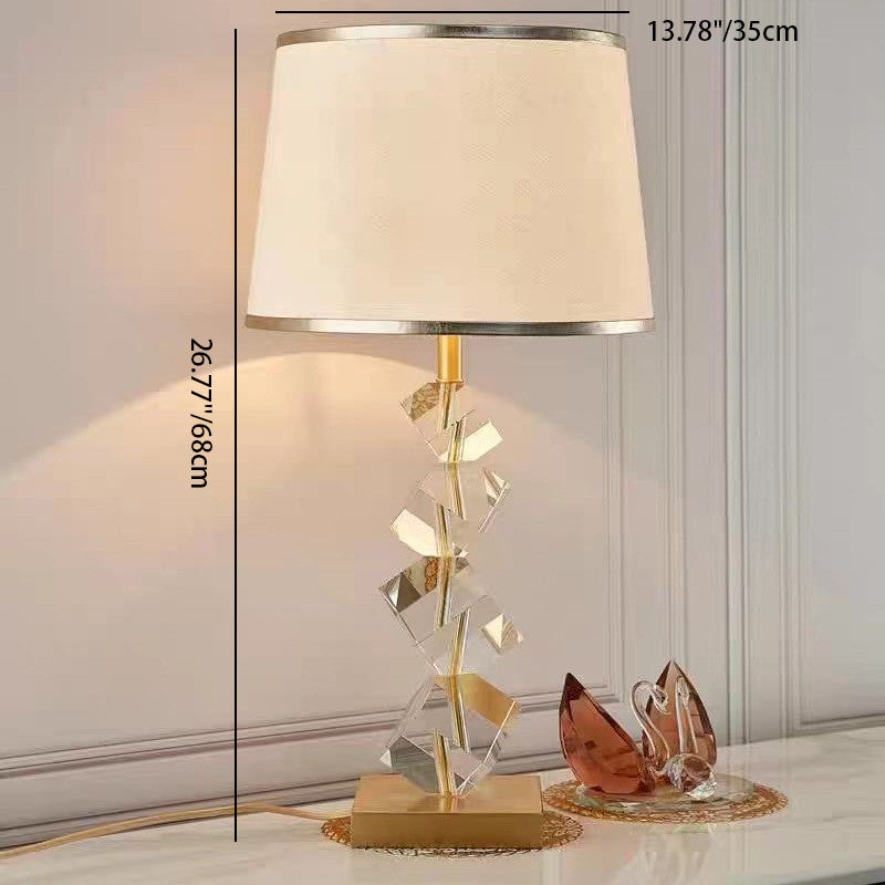 Luxury Crystal Table Lamp – 1-Light Modern Bedroom Lamp with Stacked Irregular Crystals & Fabric Shade