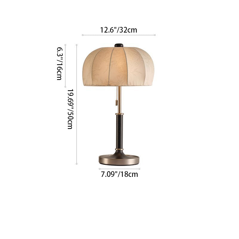 French Dome Table Lamp – 1-Light Ash Wood & Metal Base with Fabric Shade for Bedroom