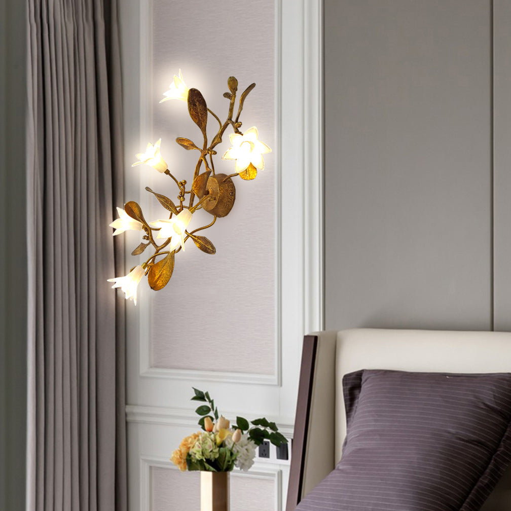 Contemporary Creative Flower Wall Sconce – 6-Light Copper & Crystal Lamp for Living Room