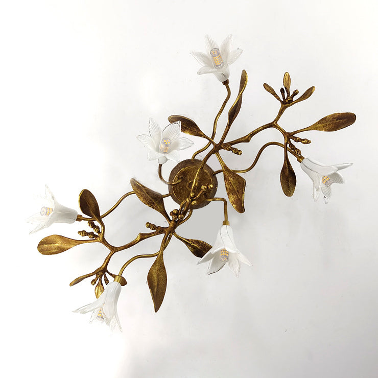 Contemporary Creative Flower Wall Sconce – 6-Light Copper & Crystal Lamp for Living Room