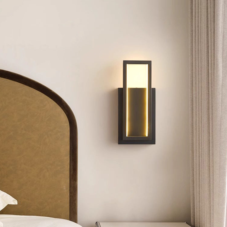 Modern Minimalist Wall Sconce – Rectangular Copper LED Lamp for Bedroom