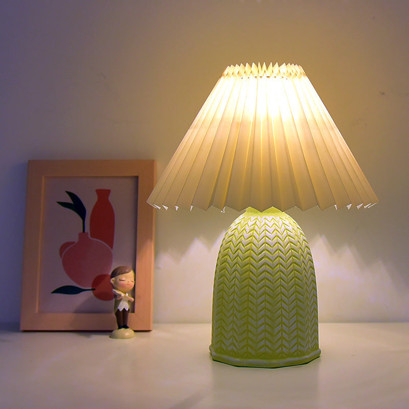 Contemporary Nordic Table Lamp – 1-Light Fabric & Ceramic Frustum Cone Lamp for Bedroom