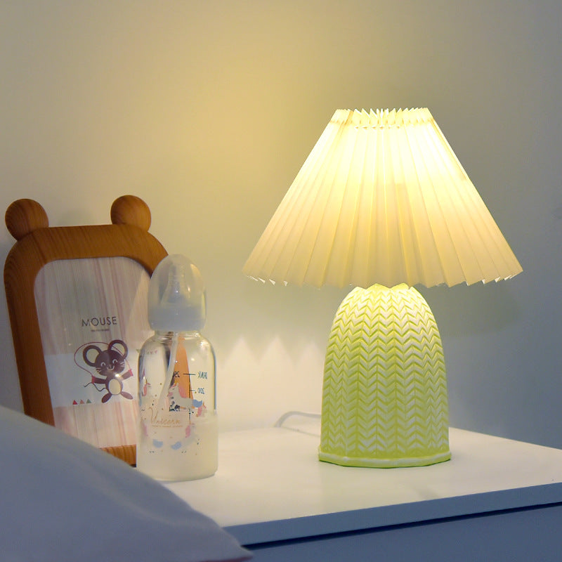 Contemporary Nordic Table Lamp – 1-Light Fabric & Ceramic Frustum Cone Lamp for Bedroom