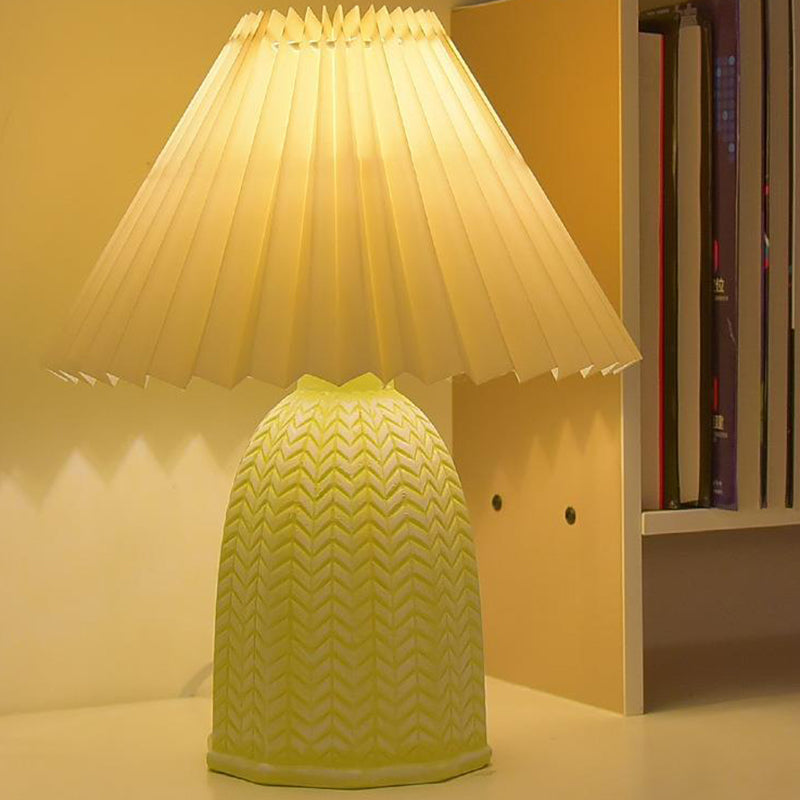 Contemporary Nordic Table Lamp – 1-Light Fabric & Ceramic Frustum Cone Lamp for Bedroom