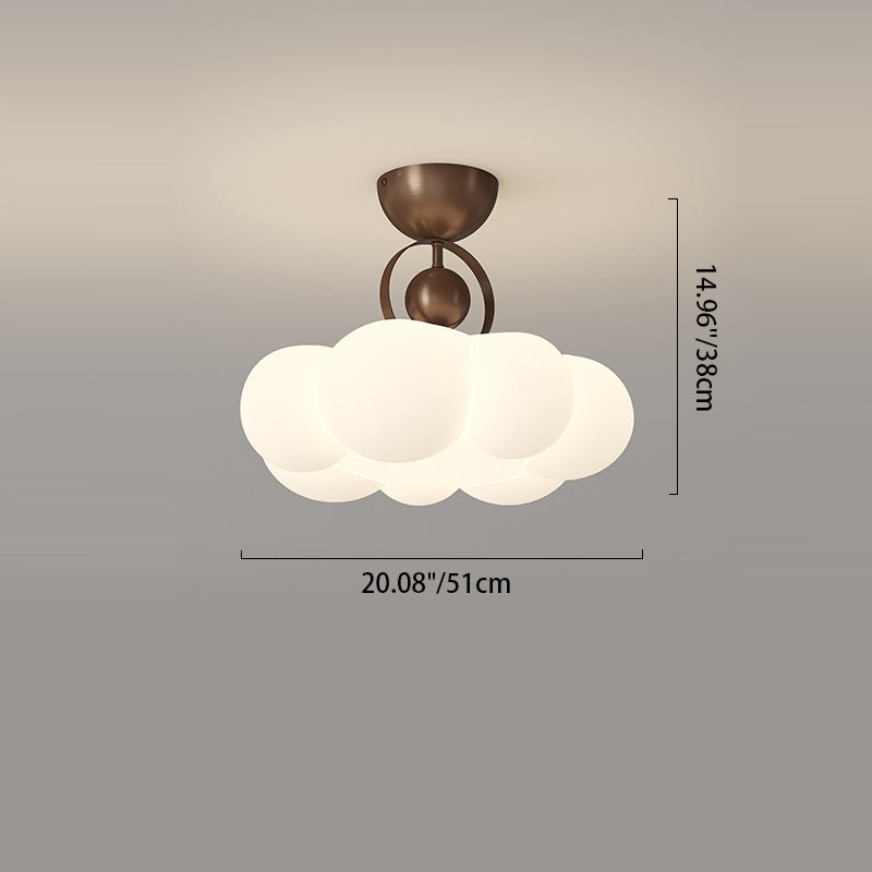 Traditional French Cloud Ceiling Light – Round Iron & PE LED Semi-Flush Mount for Bedroom