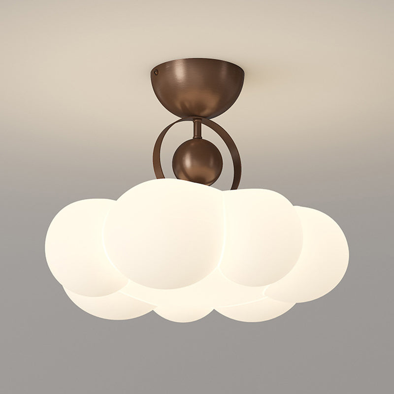 Traditional French Cloud Ceiling Light – Round Iron & PE LED Semi-Flush Mount for Bedroom