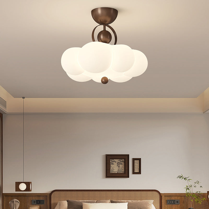 Traditional French Cloud Ceiling Light – Round Iron & PE LED Semi-Flush Mount for Bedroom