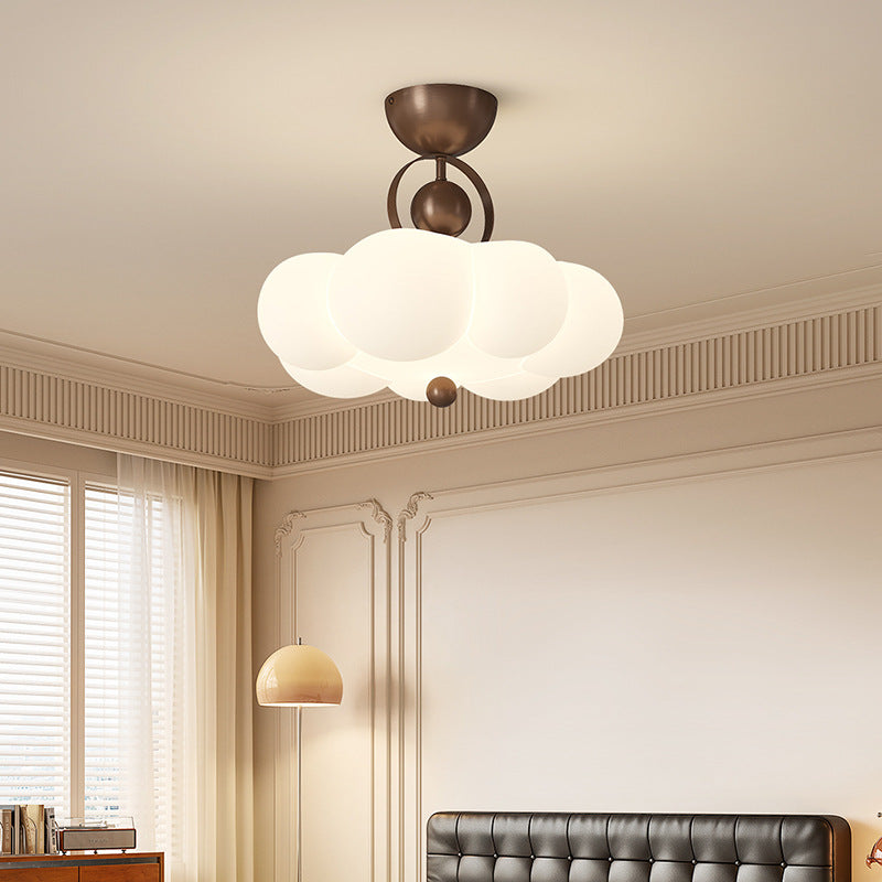 Traditional French Cloud Ceiling Light – Round Iron & PE LED Semi-Flush Mount for Bedroom