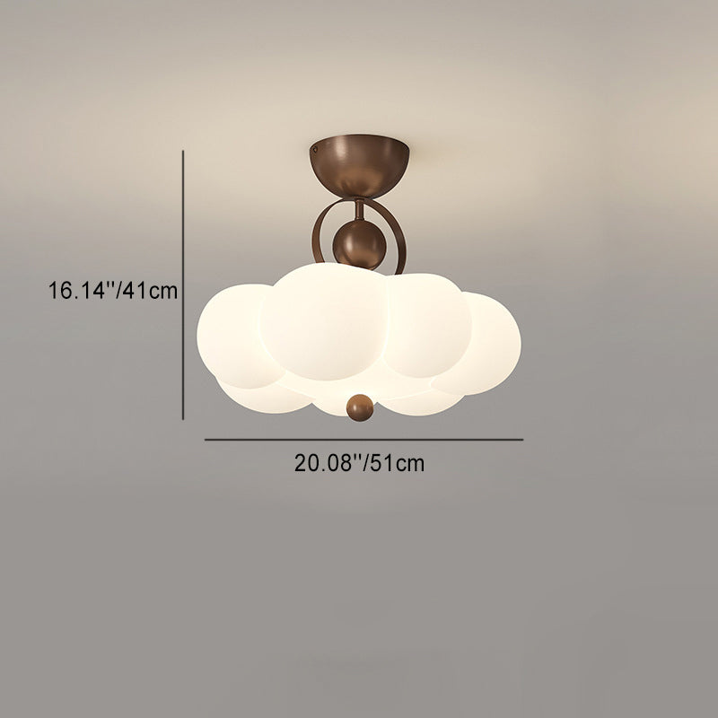 Traditional French Cloud Ceiling Light – Round Iron & PE LED Semi-Flush Mount for Bedroom