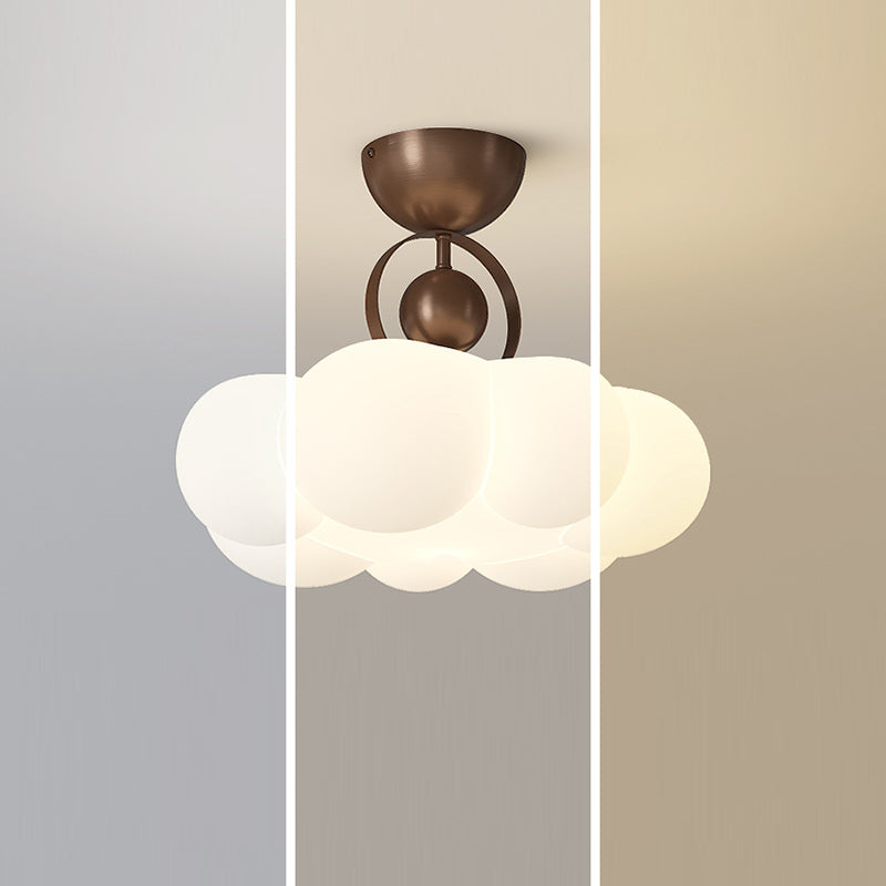 Traditional French Cloud Ceiling Light – Round Iron & PE LED Semi-Flush Mount for Bedroom
