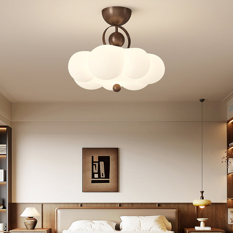 Traditional French Cloud Ceiling Light – Round Iron & PE LED Semi-Flush Mount for Bedroom
