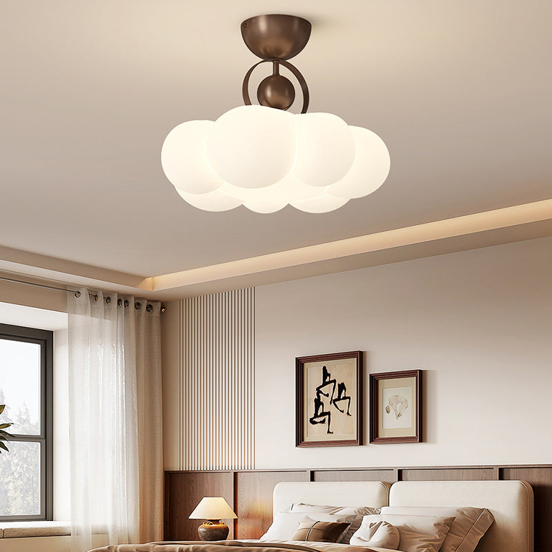 Traditional French Cloud Ceiling Light – Round Iron & PE LED Semi-Flush Mount for Bedroom
