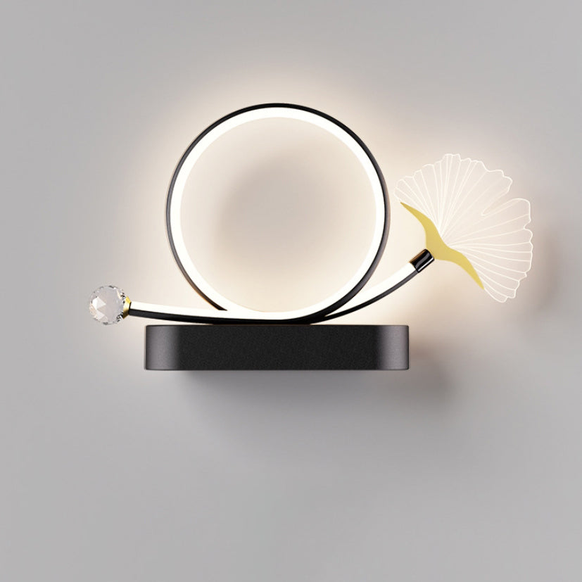 Contemporary Creative Wall Sconce – LED Ginkgo Biloba Circle Lamp in Iron & Acrylic for Bedroom