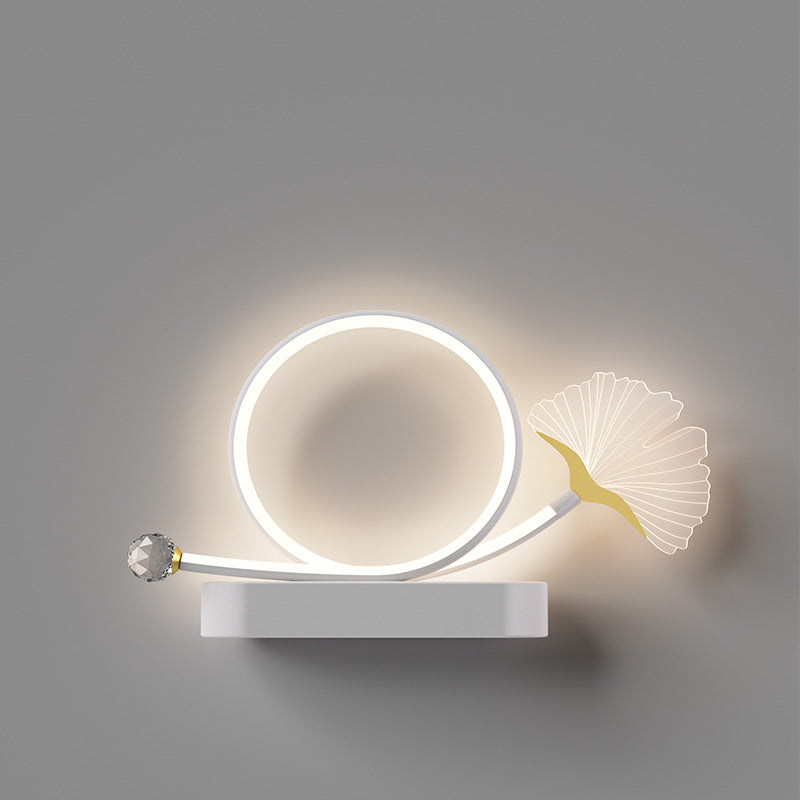 Contemporary Creative Wall Sconce – LED Ginkgo Biloba Circle Lamp in Iron & Acrylic for Bedroom