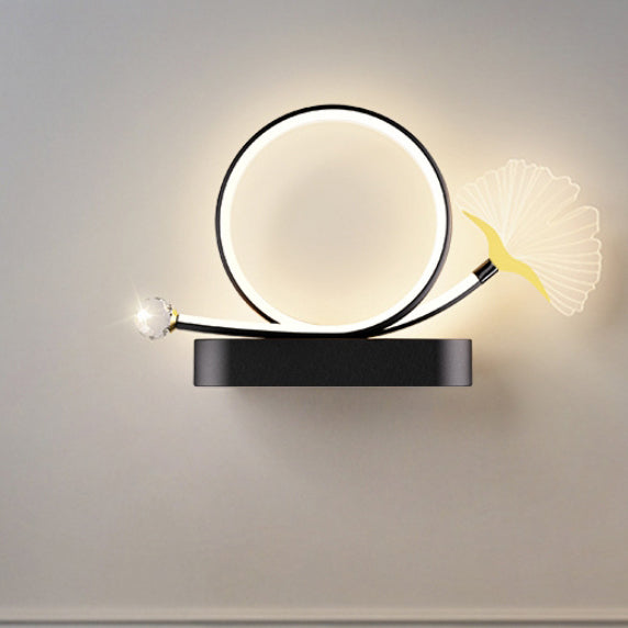 Contemporary Creative Wall Sconce – LED Ginkgo Biloba Circle Lamp in Iron & Acrylic for Bedroom