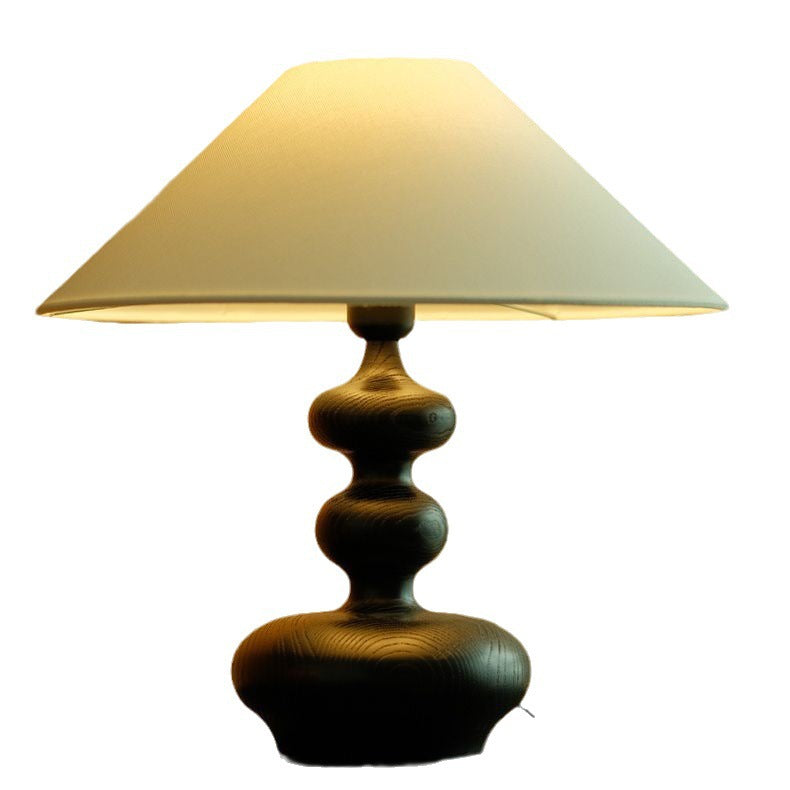 Traditional Vintage Cone Ash Wood Fabric 1-Light Table Lamp For Bedroom