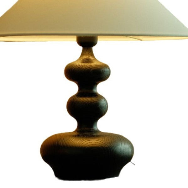 Traditional Vintage Cone Ash Wood Fabric 1-Light Table Lamp For Bedroom