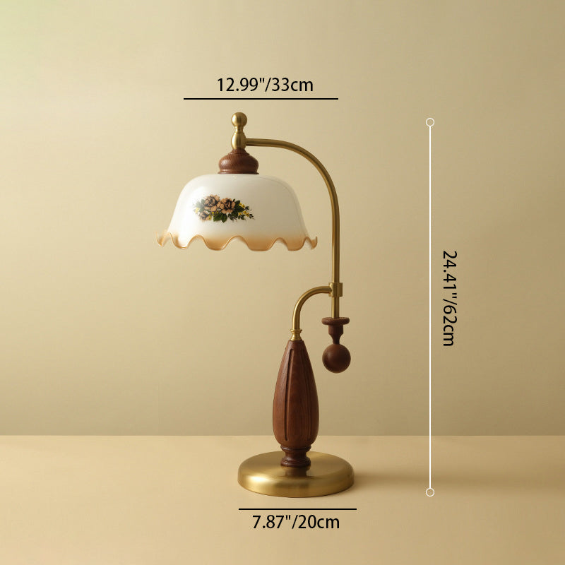 Traditional Vintage Dome Ash Wood Glass Metal 1-Light Table Lamp For Bedroom