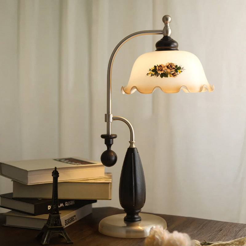 Traditional Vintage Dome Ash Wood Glass Metal 1-Light Table Lamp For Bedroom