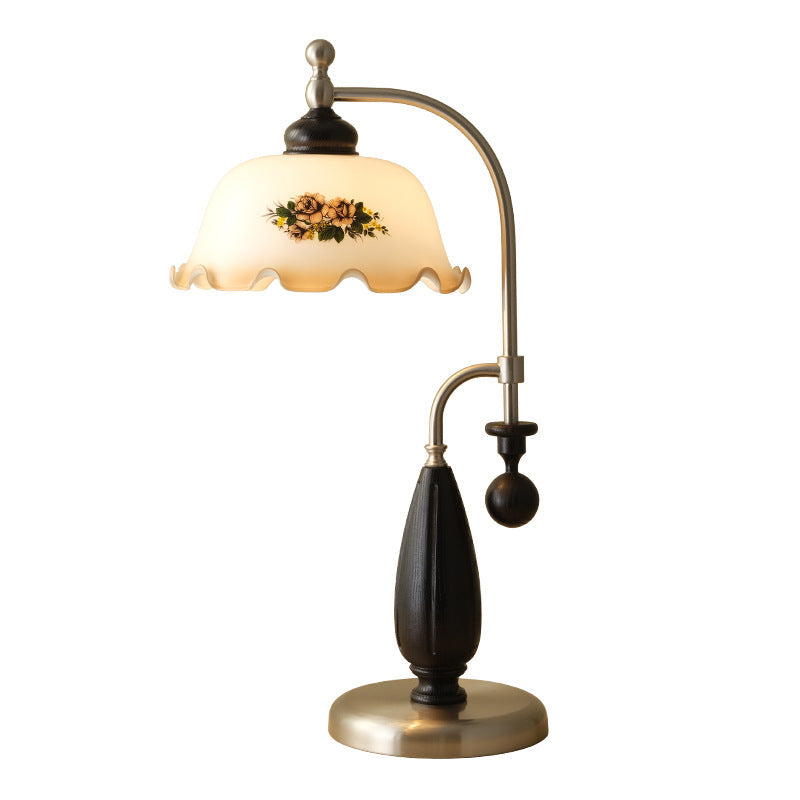 Traditional Vintage Dome Ash Wood Glass Metal 1-Light Table Lamp For Bedroom