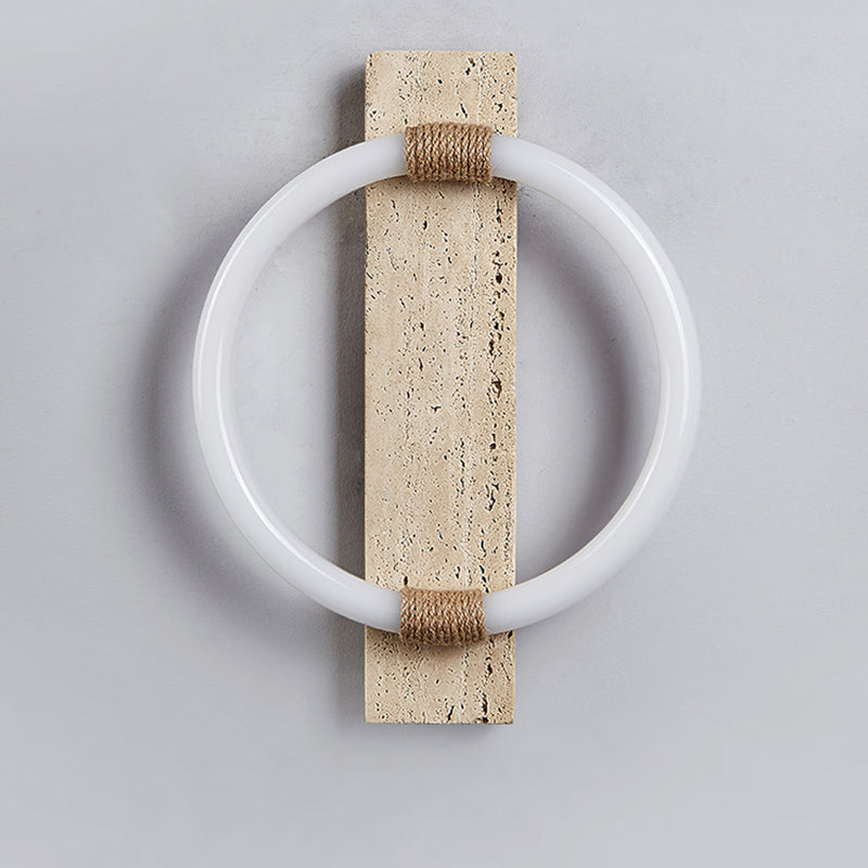 Traditional Vintage Circle Travertine Acrylic Hemp Rope LED Wall Sconce Lamp For Living Room