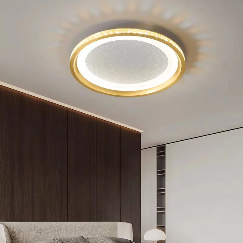 Modern Luxury Round Aluminum Crystal Acrylic LED Flush Mount Ceiling Light For Bedroom