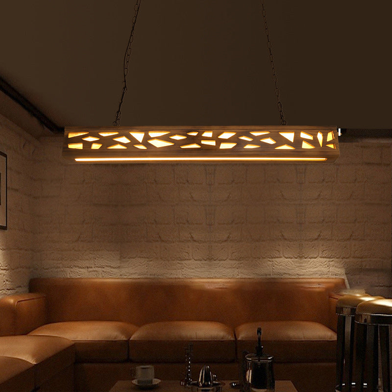 Traditional Rustic Rectangular Iron Solid Wood LED Chandelier Island Light For Dining Room